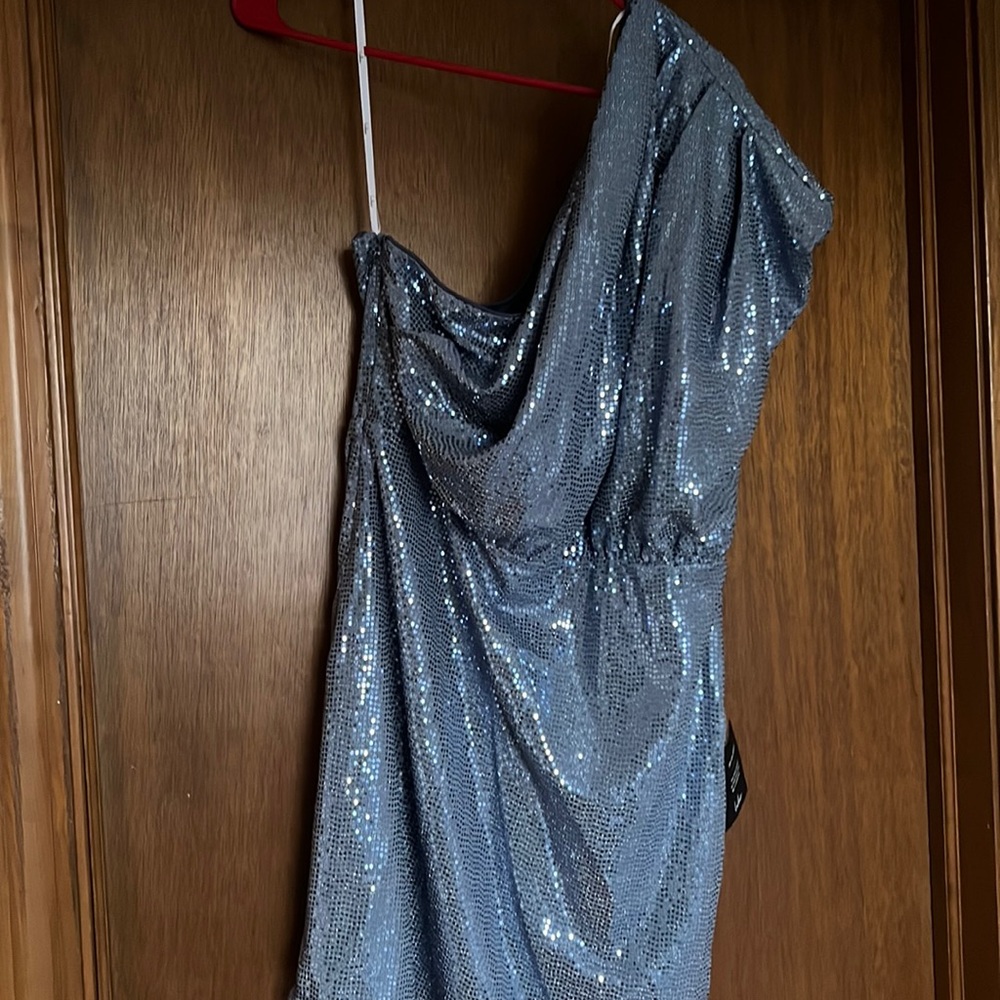 One shoulder blue sparkly dress from Lulus